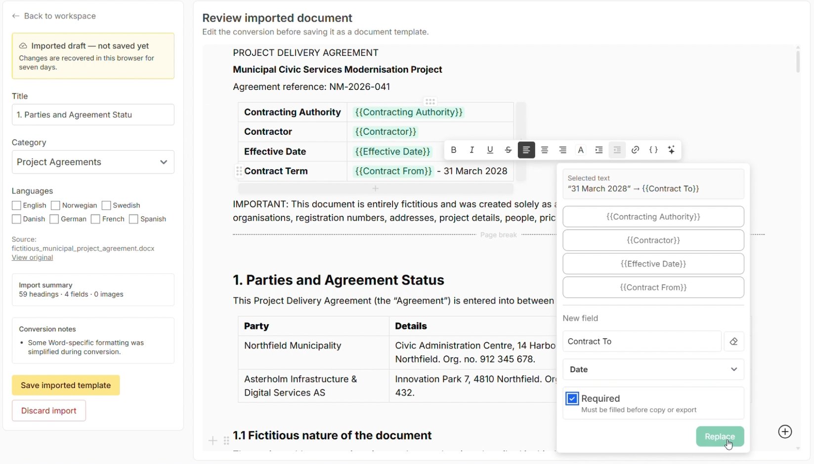 Replace an existing date with a required Date field