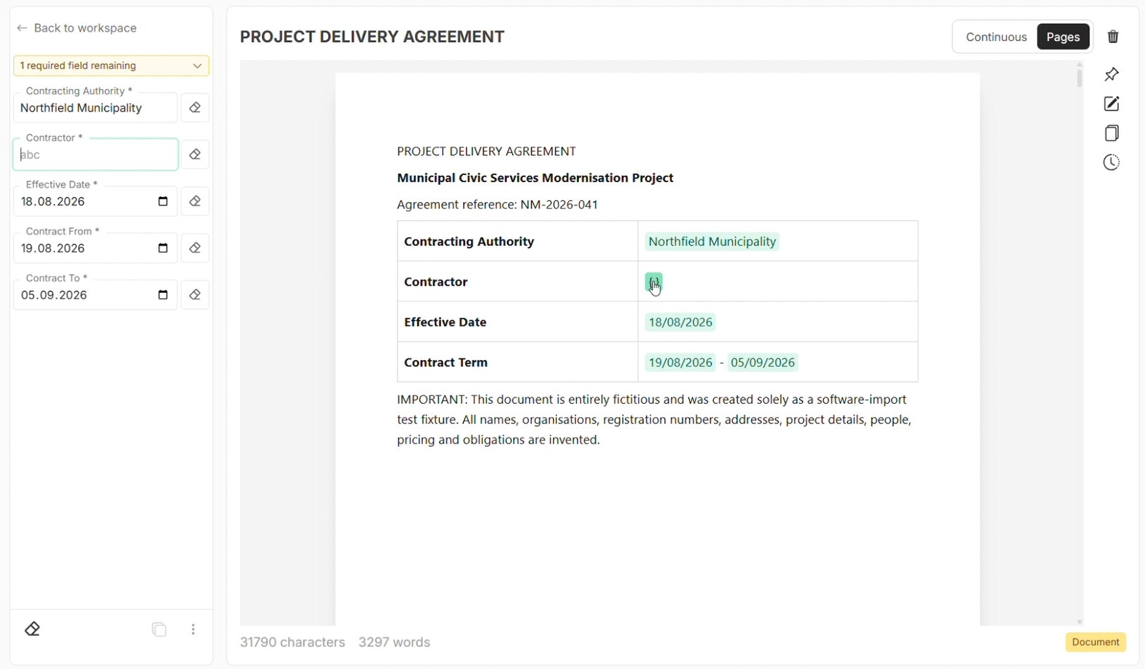 Fill in the fields while the document updates alongside them